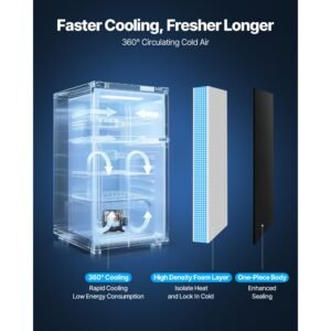 mini fridge with freezer, 3.2 cu.ft, two door compact refrigerator, adjustable temperature, shelf, energy efficient small fridge, reversible door, low noise, for bedroom, dorm, office, black