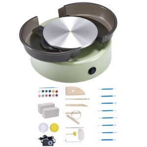 Mini Pottery Wheel, 6 inch Turntable, Forward and Reverse Rotation, Adjustable Speed, Electric Clay Wheel for Kids and Beginners, with Shaping Tools, for Home DIY, Pottery Classes, Green