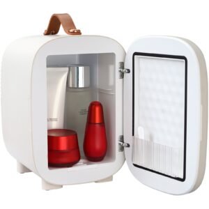 Mini Skin Care Fridge, 4 L/6 Can Cute Makeup Fridge for Cosmetics Beverage Fruit Milk, AC/DC Cooler & Warmer, Mute Tiny Refrigerator for Bedroom Office Dorm Desk Car, ETL Certified, White