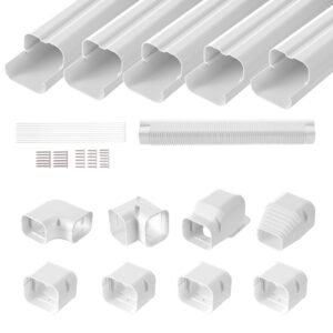 Mini Split Line Set Cover 3-inch W 10Ft L, PVC Decorative Pipe Line Cover For Air Conditioner with 5 Straight Ducts & Full Components Easy to Install, Paintable for Heat Pumps, White