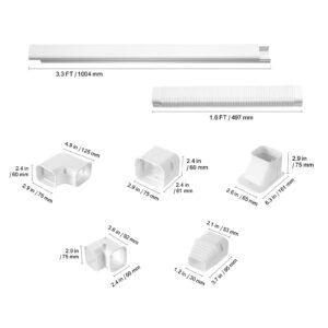 mini split line set cover 3 inch w 158ft l pvc decorative pipe line cover for air conditioner with 4 straight ducts full components easy to install paintable for heat pumps white 1.jpg