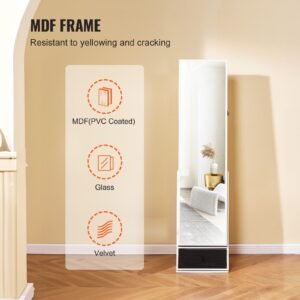 mirror jewelry cabinet 360 swivel standing mirror with storage lockable jewelry mirror organizer with full length mirror velvet lining led light drawer freestanding jewelry armoire white 5.jpg