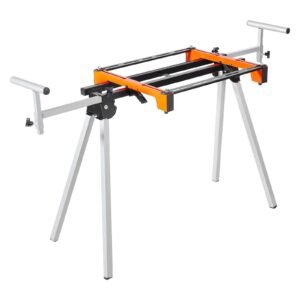 miter saw stand 300lbs load capacity steel collapsible stand for miter saw with one piece mounting brackets clamps adjustable height and length portable compact and folding miter saw stand 1.jpg