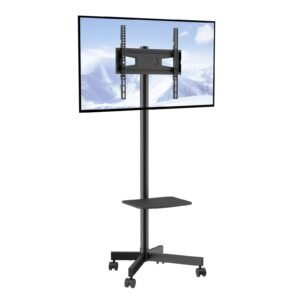 Mobile TV Stand, Mobile TV Cart for 23 to 60 inch TVs, Height Adjustable Portable TV Stand with Wheels, with A Tray for Audio-Visual Devices, Rolling TV Stand with Mount for Bedroom, Living Room
