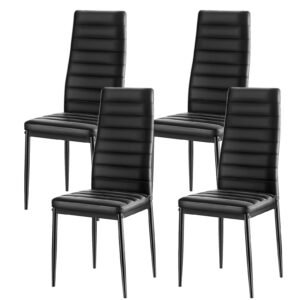 Modern Dining Room Accent Chairs Set of 4, Upholstered Leather Side Chair for Dining Tables, Space-Saving Kitchen Table Chair with Thick Cushions and Metal Legs, Black