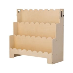 Montessori Bookshelf, 3-Tier Scalloped Kids Bookshelf, Front Facing Toddler Bookcase, Dual Hooks for Hanging Backpacks, Baby Bookshelf for Kids Room, Living Room, Entryway, Nursury, Preschool