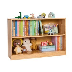 montessori bookshelf, 35.4 in width toy storage organizer, 2 tier kids display storage cabinet, daycare furniture, kids bookshelf for bedroom, nursery, living room, entryway, preschool, brown