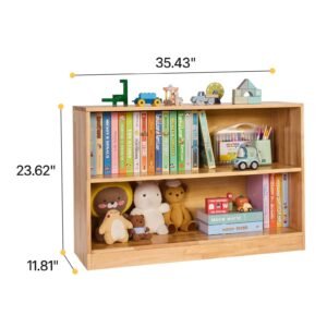 montessori bookshelf, 35.4 in width toy storage organizer, 2 tier kids display storage cabinet, daycare furniture, kids bookshelf for bedroom, nursery, living room, entryway, preschool, brown