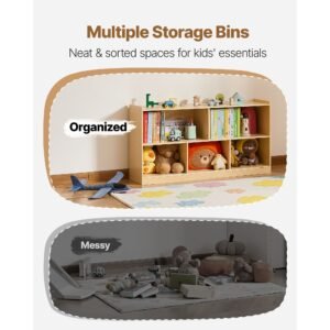montessori bookshelf, 45 in width toy storage organizer, 5 section kids display storage cabinet, daycare furniture, kids bookshelf for bedroom, nursery, living room, entryway, preschool, brown