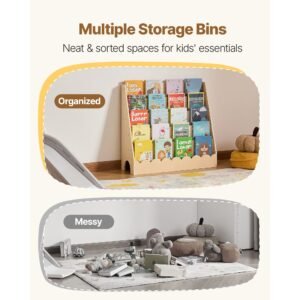 montessori bookshelf 5 tier scalloped kids bookshelf front facing toddler bookcase dual hooks for hanging backpacks baby bookshelf for kids room living room entryway nursury preschool 2.jpg