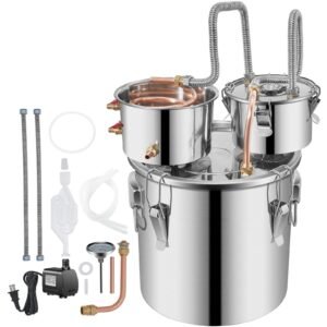 Moonshine Still Stainless Steel Water Alcohol Distiller Copper Tube With Circulating Pump Home Brewing Kit Build-in Thermometer for DIY Whisky Wine Brandy Spirits