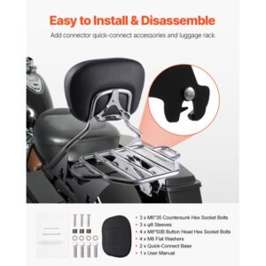 motorcycle backrest sissy bar with luggage rack compatible with harley davidson touring models street glide road glide and road king detachable passenger backrest for motorcycles 4.jpg