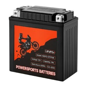 Motorcycle Battery, 12 Volt 7Ah, LiFePO4 Lithium Pre-Charged Powersports Battery, Maintenance Free & High Performance, Compatible with ATV, Motorcycle, Jet Skis, Scooter, UTV, and More