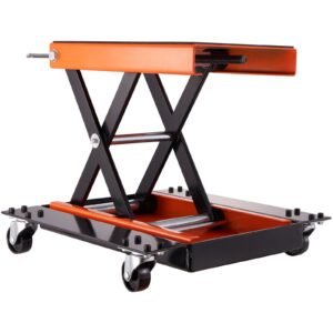 motorcycle lift 1100 lbs motorcycle lift atv scissor lift jack with dolly hand crank center hoist crank stand with wide deck tool tray for street bikes cruiser bikes touring motorcycles 3.jpg