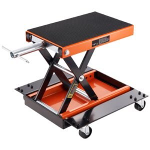 motorcycle lift 1100 lbs motorcycle lift atv scissor lift jack with dolly hand crank center hoist crank stand with wide deck tool tray for street bikes cruiser bikes touring motorcycles.jpg