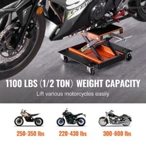 motorcycle lift 1100 lbs motorcycle lift atv scissor lift jack with dolly hand crank center hoist crank stand with wide deck tool tray for street bikes cruiser bikes touring motorcycles 4.jpg