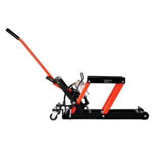 Motorcycle Lift, 1500lbs Weight Capacity, Hydraulic & Pneumatic Motorcycle Jack, 4.1-15 in Height Range, Heavy Duty Bike Repair Stand with Removable Ramp with 2 Casters for ATVs, Dirt Bike