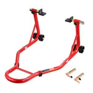Motorcycle Rear Wheel Stand, 850 LBS Load Capacity Heavy Duty Rear Wheel Stand with U + L Fork Swingarm Spool, Adjustabe Motorcycle Lift Jack Stand, for Suzuki Yamaha Honda Kawasaki, Red