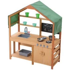 mud kitchen for kids wooden toy play kitchen set with accessories outdoor toddler grocery store playset pretend play kitchen with stoves planter boxes sink faucet blackboard cookware pot 2.jpg