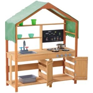 mud kitchen for kids wooden toy play kitchen set with accessories outdoor toddler grocery store playset pretend play kitchen with stoves planter boxes sink faucet blackboard cookware pot 3.jpg