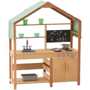 mud kitchen for kids wooden toy play kitchen set with accessories outdoor toddler grocery store playset pretend play kitchen with stoves planter boxes sink faucet blackboard cookware pot 4.jpg