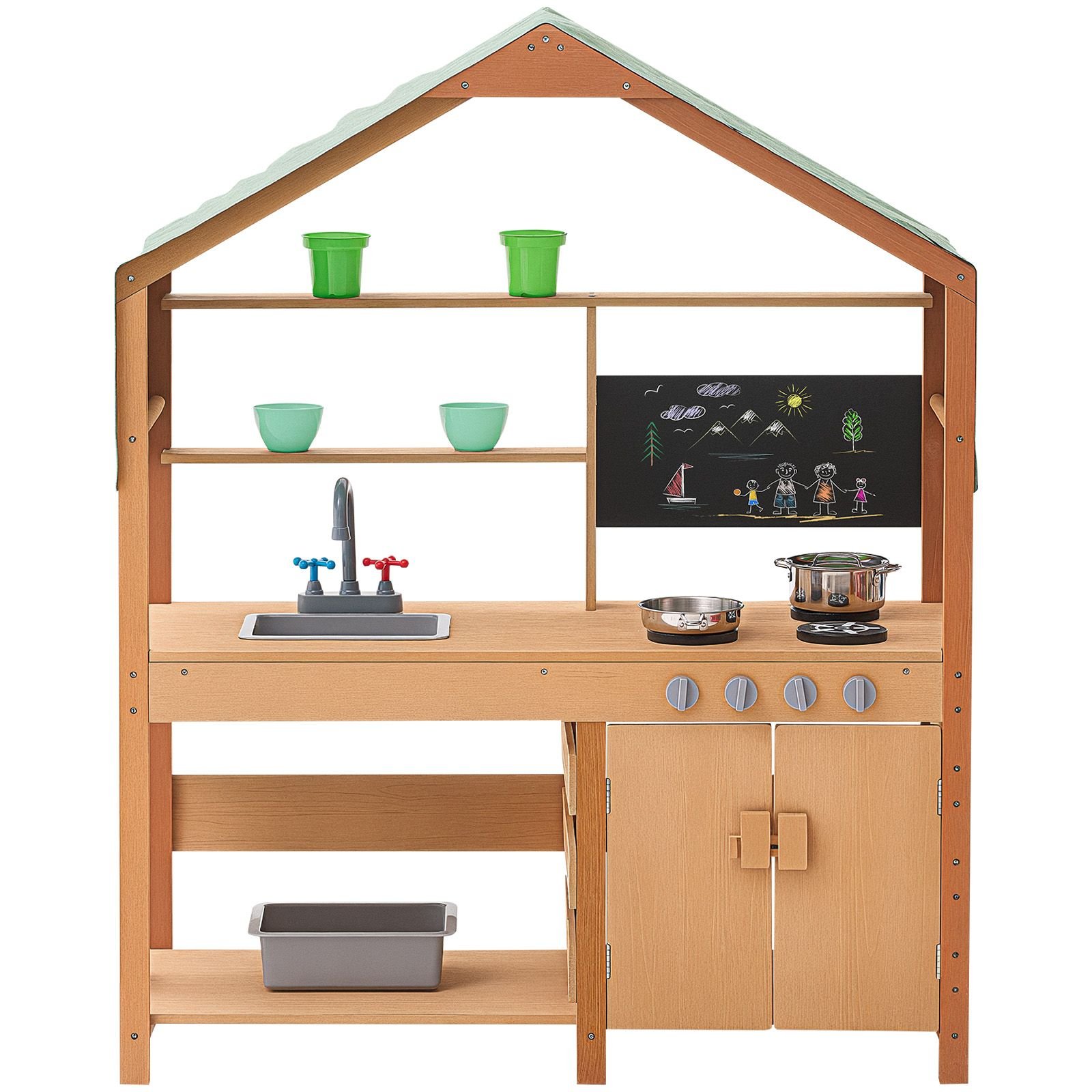 mud kitchen for kids wooden toy play kitchen set with accessories outdoor toddler grocery store playset pretend play kitchen with stoves planter boxes sink faucet blackboard cookware pot.jpg