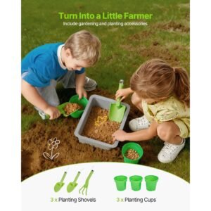 mud kitchen, outdoor mud kitchen for kids, wood outdoor play kitchens with stoves, hooks, double sinks, planting shovels, spatulas, cookware pots and accessories, play with water and sand