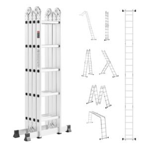 Multi-Purpose Folding Ladder, 7-in-1 Tall Extension Step Ladder, A Frame 5 Step Telescoping Ladder, 19ft Reach Height Heavy Duty Adjustable Ladder, 330 lbs Capacity for Home Outdoor Metal