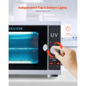nail tool cleaning machine, 12l large capacity, knob control, tool cabinet cleaner box with timer setting, tempered glass door, 185nm wavelength, for labs, home, nail salons, beauty salons