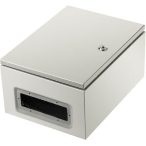 nema steel case, dimensions 16x12x8 inches, nema 4x steel electric enclosure, ip66 rated for water and dust resistance, suitable for both outdoor and indoor use, includes mounting plate