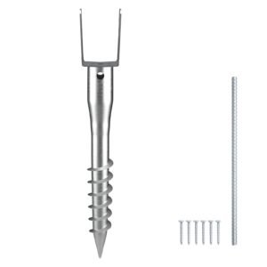 No Dig Ground Anchor, 1 Pack 3.94 x 2.76 x 27.56 in DIY Screw in Post Stake, Includes 6 Lag Bolts & a Rebar, U-Shape Heavy Duty Steel Post Holder, Great for Mailbox Posts and Fence Posts