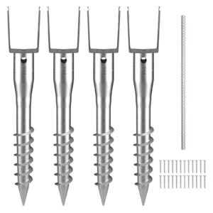 No Dig Ground Anchor, 4 Pack 3.94 x 2.76 x 27.56 in DIY Screw in Post Stake, Includes 6 Lag Bolts & a Rebar, U-Shape Heavy Duty Steel Post Holder, Great for Mailbox Posts and Fence Posts