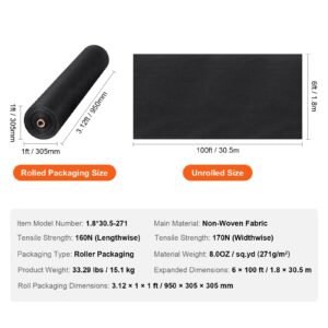 non woven geotextile fabric under gravel 6x100ft 8oz driveway fabric landscape fabric heavy duty weed barrier fabric ground cover weed control fabric french drains drainage fabric black 3.jpg