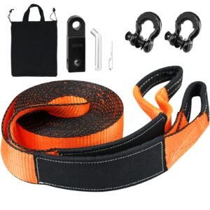 Off-Road Recovery Kit, 3" x 30', Heavy Duty Winch Recovery Kit with 30,000 lbs Tow Strap, 44,092 lbs D-Ring Shackles, Shackle Receiver and Storage Bag, for ATVs, Jeeps, Off-Road Vehicles, Trucks