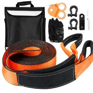 Off-Road Recovery Kit, 3" x 30', Heavy Duty Winch Recovery Kit with 30000 lbs Tow Straps, 44092 lbs D-Ring Shackles, Shackle Receiver, Snatch Block Pulley, Gloves, Storage Bag for ATV Jeep Truck