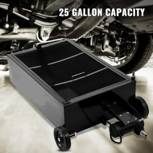 oil drain pan 25 gallon oil drain tank 95l low profile oil drain pan large capacity oil change pan foldable hand with electric pump hose swivel casters for car suv trucks oil draining 4.jpg