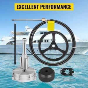 Outboard Steering System 10' Boat Steering Cable 10 Feet Marine Steering System 3/4'' Shaft with 13.5 Inch Wheel for Yachts and Waterborne Vehicles