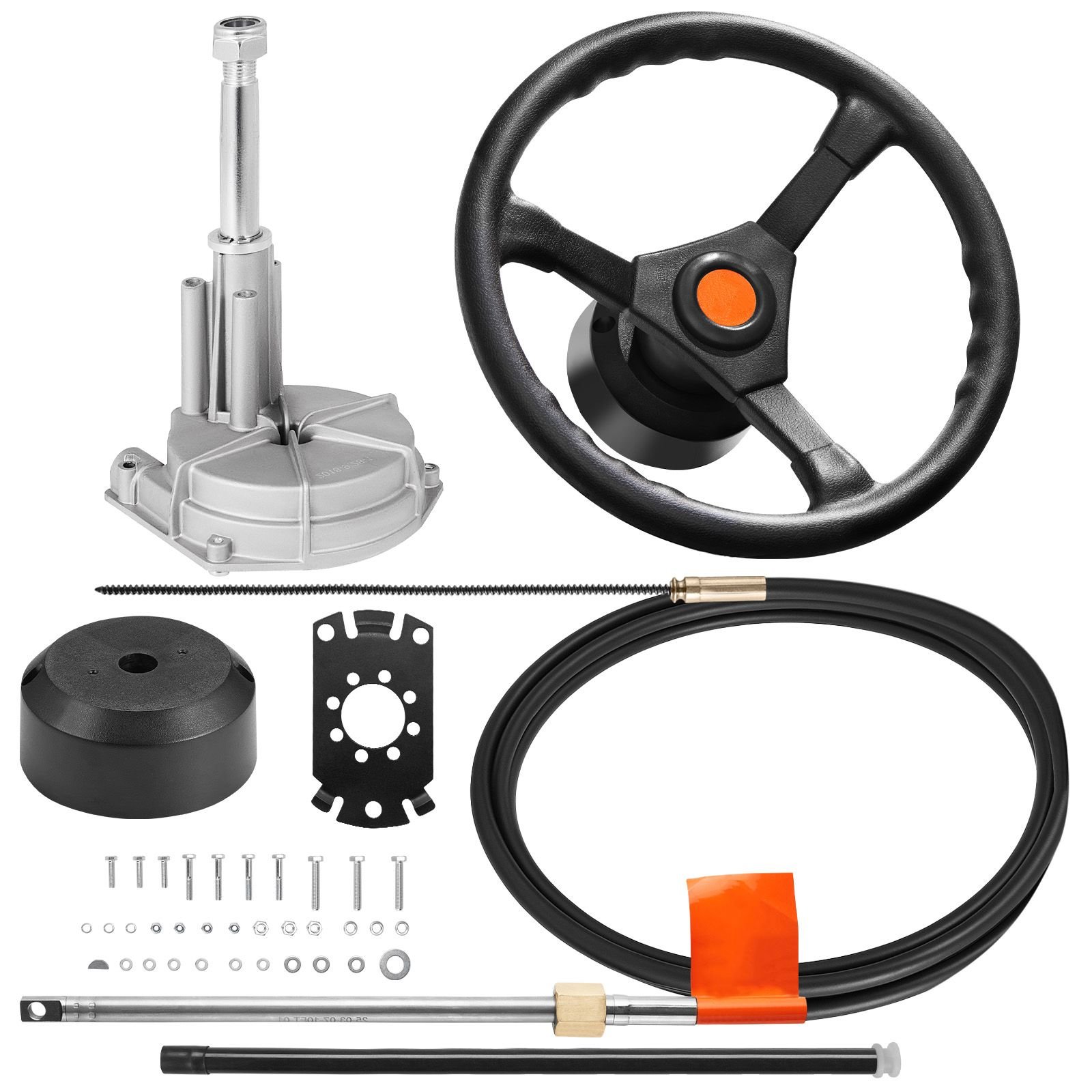 outboard steering system 10 steering cable marine steering system 34 steering shaft with 135 inch wheel flat interface marine steering kit for yachts and waterborne vehicles black.jpg
