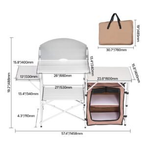 outdoor 2 tier kitchen with zippered bag portable folding cook table for bbq party and camping brown 3.jpg