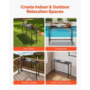 outdoor bar table, 47 x 15 in patio bar table, waterproof top & sturdy metal frame, rectangle counter height dining tables, outdoor furniture for balcony, yard, hot tub, poolside, indoor