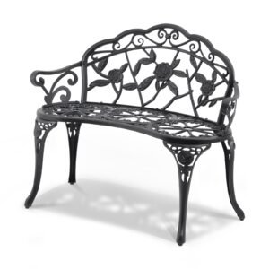 Outdoor Bench, 38.8 inches Metal Garden Bench for Outdoors,480 lbs Load Capacity Bench, Outdoor Garden Park Bench with Backrest and Armrests, Patio Bench for Garden, Park, Yard, Front Porch