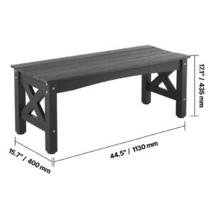 Outdoor Bench, 44.5 inch, 600 lbs Weight Capacity, Weatherproof Plastic Frame with Adjustable Level Footpads and Thick Leg, Outside Bench for Patio, Garden, Park, Yard, Front Porch, Black