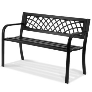 Outdoor Bench,46 inches Metal Garden Bench for Outdoors, 480 lbs Load Capacity Bench, Outdoor Garden Park Bench with Backrest and Armrests, Patio Bench for Garden, Park, Yard, Front Porch