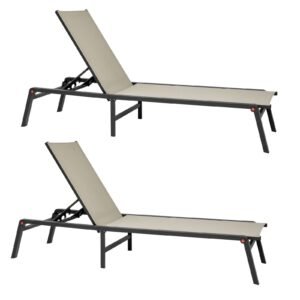 Outdoor Chaise Lounge Chair Set of 2, 400 lbs Weight Capacity, Foldable Sun Tanning Chair, 5 Adjustable Positions, Easy Assembly, Aluminum Pool Recliner Lounge Chairs, for Beach Yard Patio