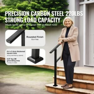 outdoor handrails for steps 2 3 step stair rail kit black square tube with horizontal bar carbon steel support rails for seniors concrete deck stairs easy installation 1.jpg