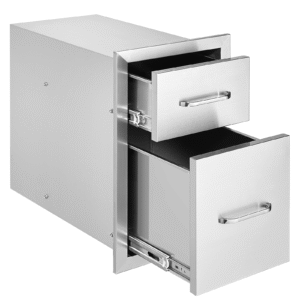 Outdoor Kitchen Drawers 13" W x 20.4" H x 20.8" D, Flush Mount Double BBQ Access Drawers with Stainless Steel Handle, BBQ Island Drawers for Outdoor Kitchens or Patio Grill Station