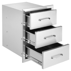 Outdoor Kitchen Drawers 16" W x 21.5" H x 18" D, Flush Mount Triple Access BBQ Drawers with Stainless Steel Handle, BBQ Island Drawers for Outdoor Kitchens or BBQ Island Patio Grill Station