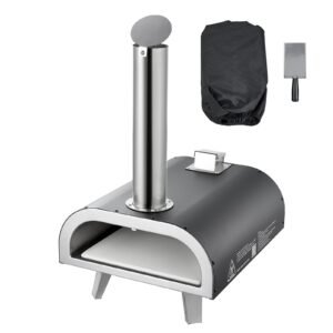 Outdoor Pizza Oven, 12 Inch Wood Fired Pizza Ovens, Pellet Pizza-Stove with Thermometer, Portable Pizza-Maker for Outside Backyard Patio Camping, Pizza-Stone, Carry Bag, Shovel, Black