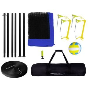 Outdoor Portable Volleyball Net System, Adjustable Height Steel Poles, Professional Volleyball Set with PVC Volleyball, Pump, Carrying Bag, Heavy Duty Volleyball Net for Backyard, Beach, Lawn