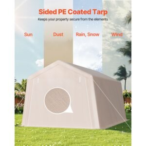outdoor storage shed 10 x 15 ft portable storage tent with 2 roll up doors vents waterproof canopy shed shelter heavy duty frame patio garage carport for motorcycle lawn mower beige 2.jpg